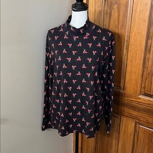 Floral High Neck Black Top